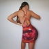 Printed Cross Halter Sleeveless Backless Short Sexy Dress NSJYF57935