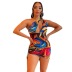 Sleeveless Print Hit Color One-Shoulder Irregular Short Bag Hip Dress NSJYF57944