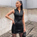 new short solid color sleeveless stand-up collar zipper low-cut slim fit hip dress NSJYF57956