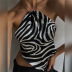 Sexy Hanging Neck Halter Strapless Sleeveless Striped Printed T-Shirt NSJYF57961