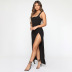 Solid Color Sleeveless Sexy Slit Mid-Length Suspender Dress NSJYF57963