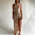 Solid Color Sleeveless Sexy Irregular Slit Mid-Length Dress NSJYF57981