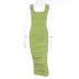 new solid color pleated round neck vest mid-length hedging dress NSJYF58023
