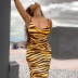 printing sling V-neck leopard print pullover bag hip dress NSJYF58025