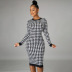 new houndstooth print hedging mid-length dress NSJYF58028