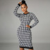 new houndstooth print hedging mid-length dress NSJYF58028