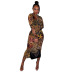 new autumn print high neck long sleeve bag hip pullover dress NSJYF58031