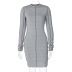 new stand-up collar solid color hedging long sleeve stitching dress NSJYF58033