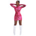 new long-sleeved stand-up collar rose print pullover dress NSJYF58050