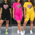 Color matching love print round neck T-shirt shorts two-piece set NSYAY58335