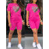 Color matching love print round neck T-shirt shorts two-piece set NSYAY58337