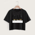 Creative three kittens print casual short-sleeved split short T-shirt  NSYAY58401