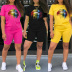Popular fashion color big mouth print round neck T-shirt shorts two-piece set NSYAY58425