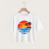 Landscape print casual short-sleeved split short T-shirt  NSYAY58377