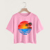 Landscape print casual short-sleeved split short T-shirt  NSYAY58377