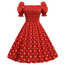 retro square collar polka dot off-shoulder short dress NSSUO58483