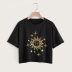 Camiseta corta dividida informal de manga corta con estampado de sol NSYAY58471