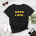 good luck English smiley face print short-sleeved T-shirt  NSYAY58445