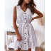 V-Neck Polka Dot Printed Single Breasted Sleeveless Dress NSJIM58436