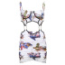 zipper breast-shaped angel printed net gauze fold stitching hollow suspender dress NSRUI58542