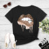 leopard print lips print casual short-sleeved t-shirt NSYIC58775
