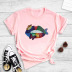 round neck color butterfly lip printing T-shirt NSYIC58781