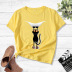 popular black cat print casual short-sleeved t-shirt NSYIC58784