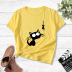 humorous cat and fish print casual short-sleeved t-shirt NSYIC58787