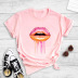 pink big lips personality printed T-shirt NSYIC58796