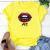 Summer short-sleeved lips KISS printing T-shirt NSYIC58822