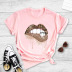  leopard print lips print casual short-sleeved T-shirt NSYIC58824