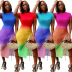 fashion gradient positioning printing sleeve dress NSSJW58834