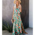 tropical Rainforest Print Off-Shoulder Ruffled Split Dress NSJIM58959