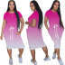 Fashion Casual Round Neck Gradient Multicolor Hem Slit Dress NSSJW58897