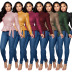 fashion casual round neck long sleeve multicolor pullover top NSSJW58930
