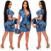 new short-sleeved short skirt zipper denim print dress  NSRM59046