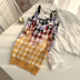 Retro Check Color Check V-Neck Short Sleeveless Knitted Camisole NSYAY59146
