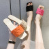 fashion woven leather square toe slide sandals NSPE59272