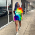 new beautiful two-piece rainbow color printing casual set NSWT59304