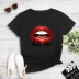 feminine red big lips printed T-shirt NSYIC59349