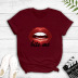 feminine red big lips printed T-shirt NSYIC59349
