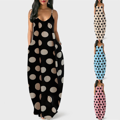 Sling Polka Dot Print V-Neck Plus Size Dress NSLZ59389