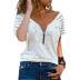 Love Print Loose V-Neck Zipper T-Shirt NSLZ59390