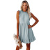 Loose Solid Color Pleated Dress NSLZ59392