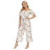 Plus Size Casual One-Piece Butterfly Print One-Way Neck Strap Wide-Leg Jumpsuit NSOY59414