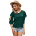 Solid Color V-neck Sleeve Hollow Casual Loose Back Button Pullover Top NSDF59425
