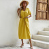 vestido amarillo de algodón con lazo en la cintura NSDF59431