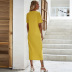 vestido amarillo de algodón con lazo en la cintura NSDF59431