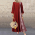 Vestido de manga de cuello redondo con costuras a cuadros sueltos de algodón y lino NSSUO59730