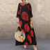 Autumn Fashion Round Neck Retro Printed Cotton Linen Sleeve Dress NSSUO59731